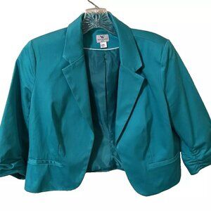 WORTHINGTON Teal Dynasty Cropped Padded Shoulder 3/4 Length Sleeve Blaze…